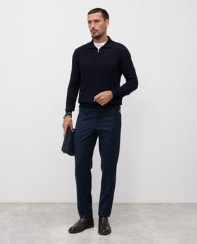 Bertolo Cashmere Синий поло с шерстью и шелком в узор 902473002514