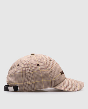Alexander McQueen Бежева кепка з вовни в клітинку з логотипом 8386304200Q