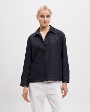 Max Mara Синий джинсовый пуловер AMICO с льном AMICO