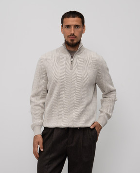 Brunello Cucinelli Бежевий светр з кашеміру у візерунок M22709304