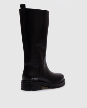 Off-White Черные кожаные сапоги с логотипом OWIE044C99LEA001