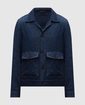 ISAIA Синяя куртка из льна, шерсти и шелка. SH723399270