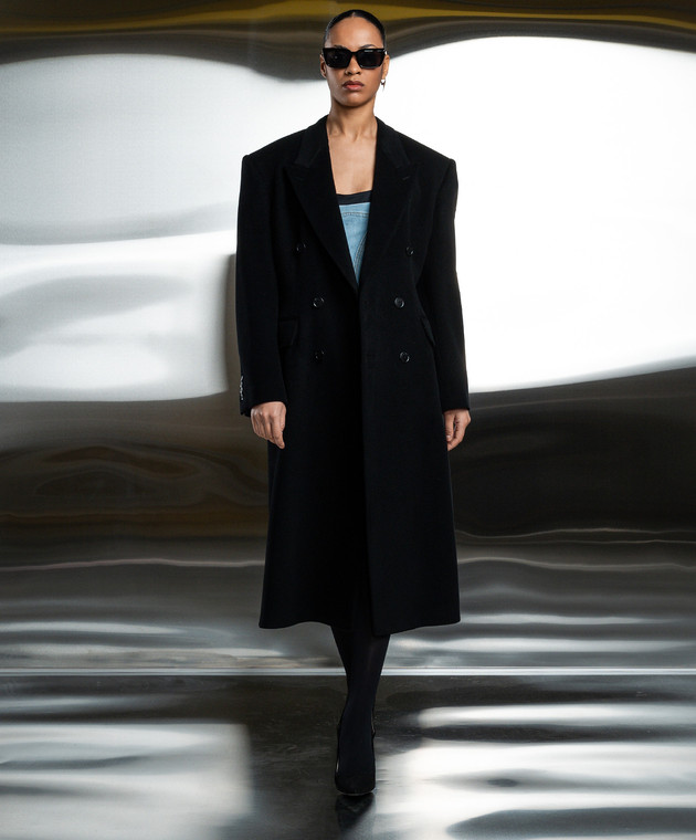 Balenciaga Черное двубортное пальто из кашемира и шерсти 772972TOU02 изображение 2