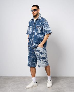 Versace Jeans Couture Синие джинсовые шорты в узор Magazine 76GAD51CDW074SS0