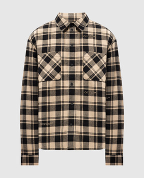 Off-White Бежевая рубашка в клетку с логотипом OMGE030C99FAB001