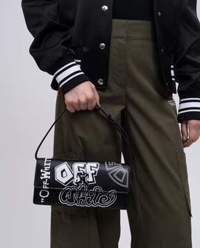 Off-White Черная кожаная сумка Jitney 1.0 в принт логотипа OWNN172S25LEA002