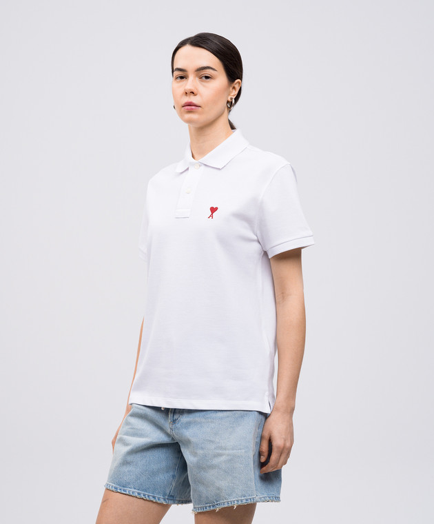 Ami Paris Біле поло з вишивкою емблеми Ami de Coeur BFUPL001760w зображення 3