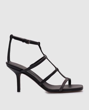 Brunello Cucinelli Черные кожаные босоножки с цепочкой мониль MZSKC2982