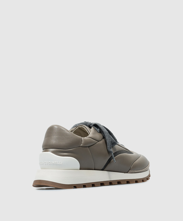 Brunello Cucinelli Коричневі шкіряні кросівки з ланцюжком моніль MZSKG2781P зображення 3