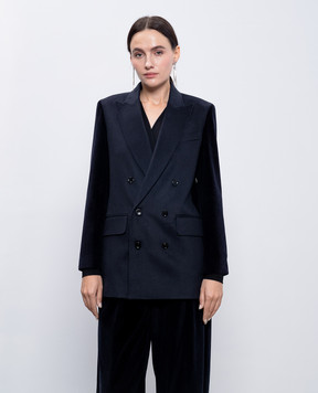 Max Mara Синий двубортный жакет POTENTE с шерстью верблюда POTENTE