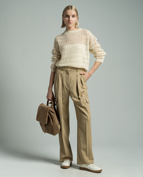 Brunello Cucinelli Жовтий ажурний светр з льону і шовку MRA581100