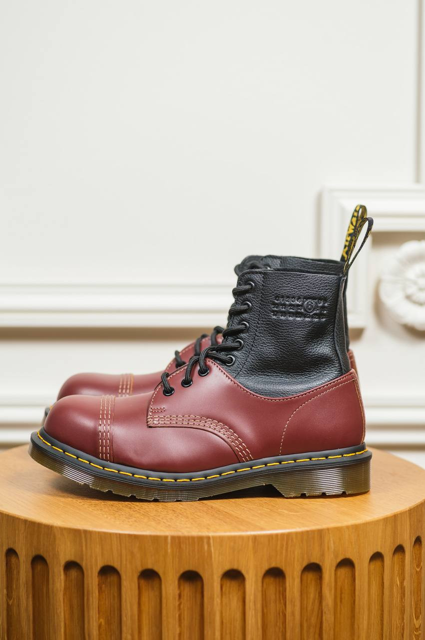 Maison Margiela MM6 - Бордовые кожаные ботинки MM6 x Dr. Martens