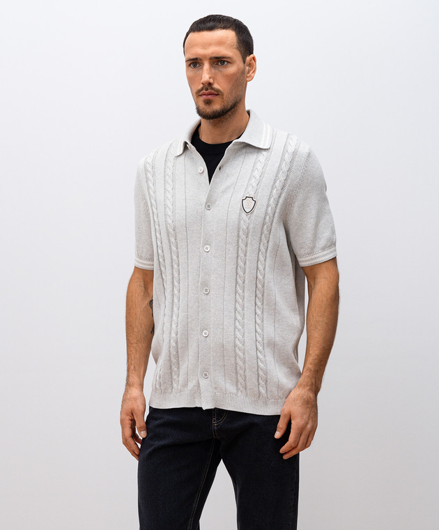 Brunello Cucinelli Сірий кардиган з коротким рукавом з нашивкою емблеми логотипа M28707915T зображення 3