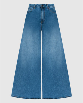Solotre Голубые джинсы клеш с эффектом потертости M1B0032