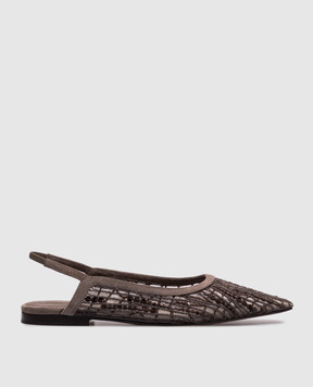 Brunello Cucinelli Серые слингбеки с цепочкой мониль и пайетками MZ93C2706