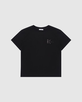 Dolce&Gabbana Дитяча чорна футболка з логотипом з паєток L5JTNKG7O7S812+