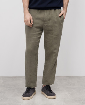 Canali Брюки цвета хаки из льна SG0320291695