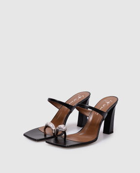 Giuseppe Zanotti Чорні шкіряні мюлі Kelly з цирконієм E500049