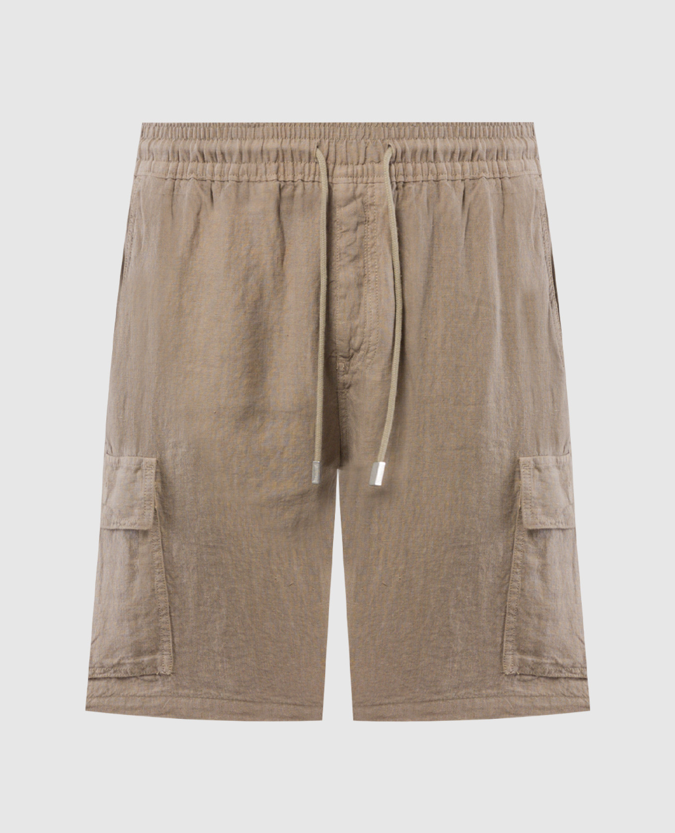 Baie cargo shorts in brown linen with logo patch