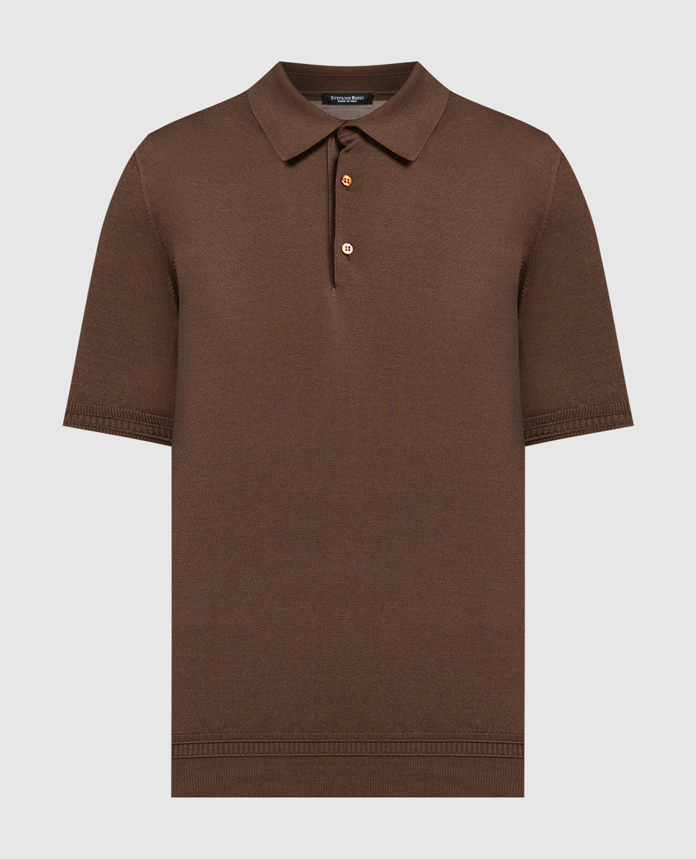 Brown silk polo shirt with monogram embroidery