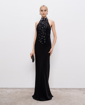 Brunello Cucinelli Чорна сукня з шовком з паєтками MA029A5342