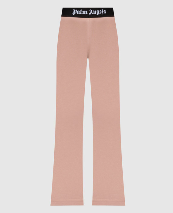 Pink flared pants with a logo pattern