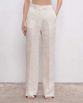 Max Mara Бежевые брюки SATIRA из льна в полоску SATIRA