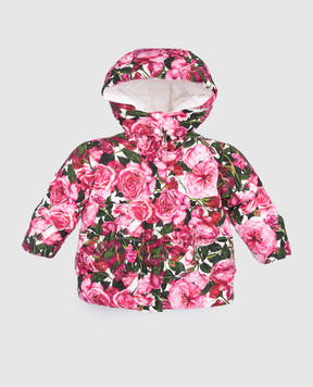 Dolce&Gabbana Детский розовый пуховик в цветочный принт. L2JBQ6ISMID