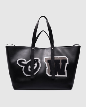 Off-White Чорна шкіряна сумка-тоут з логотипом OMNA201S24LEA001