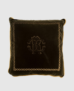 Roberto Cavalli Зеленая декоративная подушка с монограммой в анималистичный принт. H0100000019C119