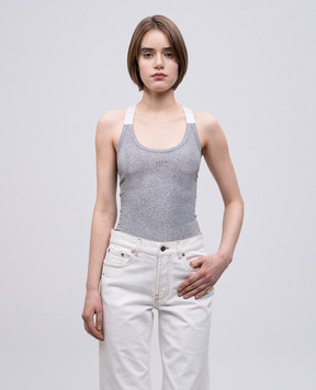 Off-White Сірий топ в рубчик з люрексом OWAD25SS25JER002