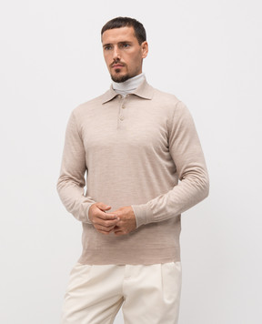 Brunello Cucinelli Бежевое меланжевое поло из шерсти и кашемира M2400295