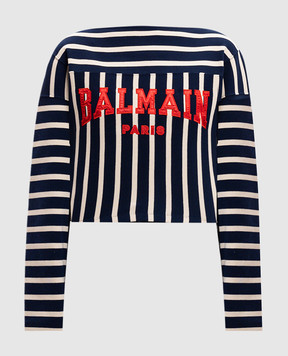 Balmain Синій джемпер в смужку з логотипом DF0EL035JJ45