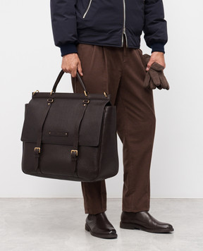 Brunello Cucinelli Коричневый кожаный портфель Casual с патчем логотипа MBEHBU427