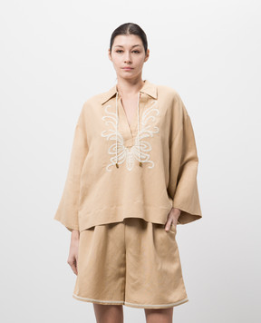 Twinset Бежева блуза з льоном з вишивкою 251LB2FCC