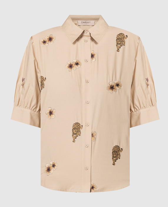 Beige blouse with embroidery