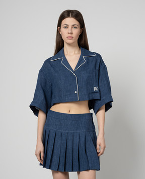 Palm Angels Синя укорочена сорочка з льону з логотипом PWGG003S24FAB001