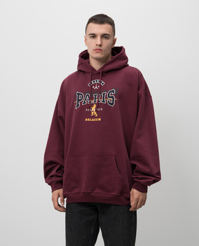 Vetements Бордовые худи с брендовой нашивкой с двойным капюшоном UA65HD600R