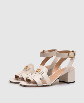 Valentino Бежевые кожаные босоножки VLogo Signature 6W2S0LT1DSH