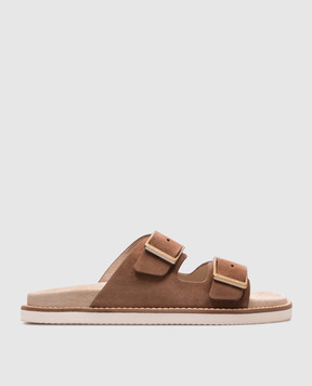 Brunello Cucinelli Коричневые замшевые шлепанцы Urban MZUSILY235