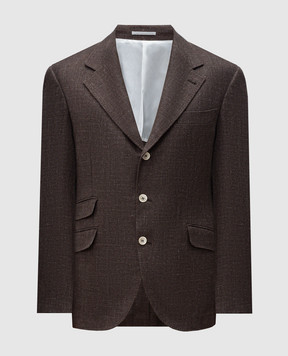 Brunello Cucinelli Коричневий піджак з льону, вовни та шовку MW4827BWD