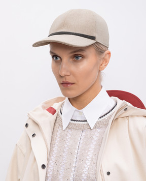 Brunello Cucinelli Бежевая кепка из льна с цепочкой мониль MCAP90076