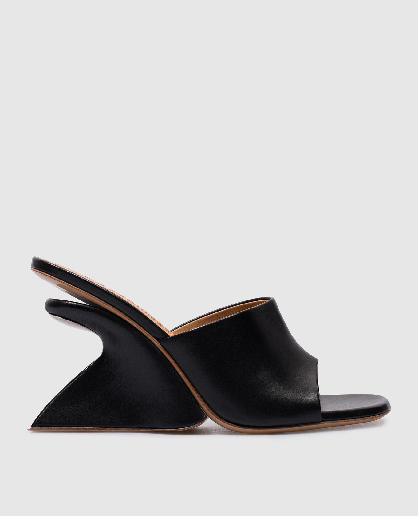Black leather Jug mules with curved heels