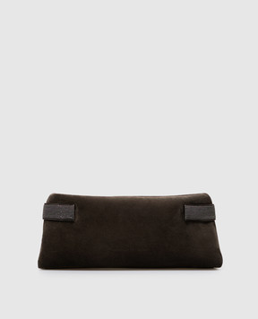 Brunello Cucinelli Коричневий замшевий клатч Pouch Essence з ланцюжком моніль MBDLD2746P