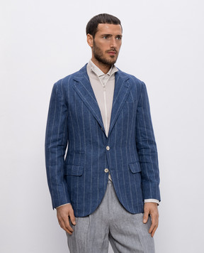 Brunello Cucinelli Синій блейзер з льону в смужку MR4857BTD