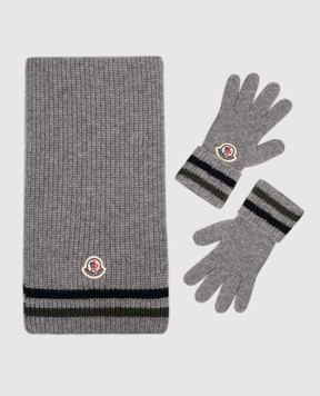 Moncler ENFANT Дитячий сірий комплект з рукавичок та шарфа з вовни K29543G00003M1241