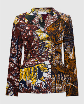 Christian Dior Коричневий двобортний жакет в принт Toile de Jouy Tropicalia 011V03ACMIX