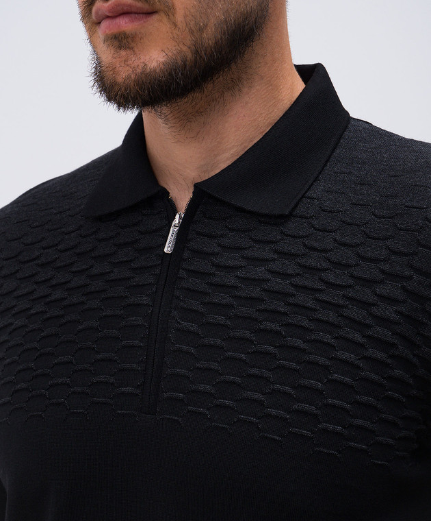 Bertolo Cashmere Черное поло из шерсти и шелка 902381002438 изображение 5