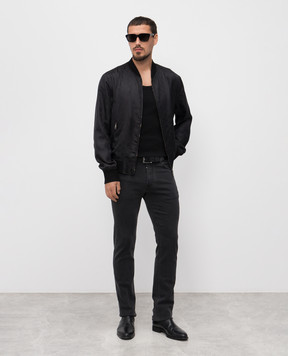 Dolce&Gabbana Чорний бомбер із шовку у візерунок G9PD5TFJ1JY