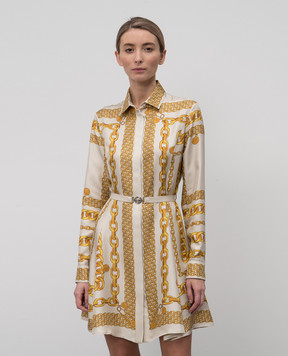 Versace Бежева сукня-сорочка із шовку в принт 10189331A13638